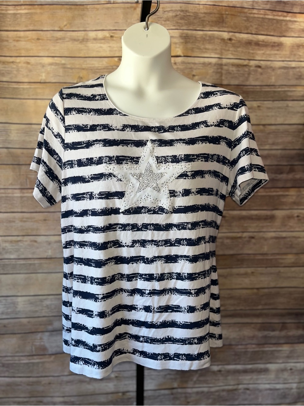 Karen Scott Navy and White Striped Star Tee